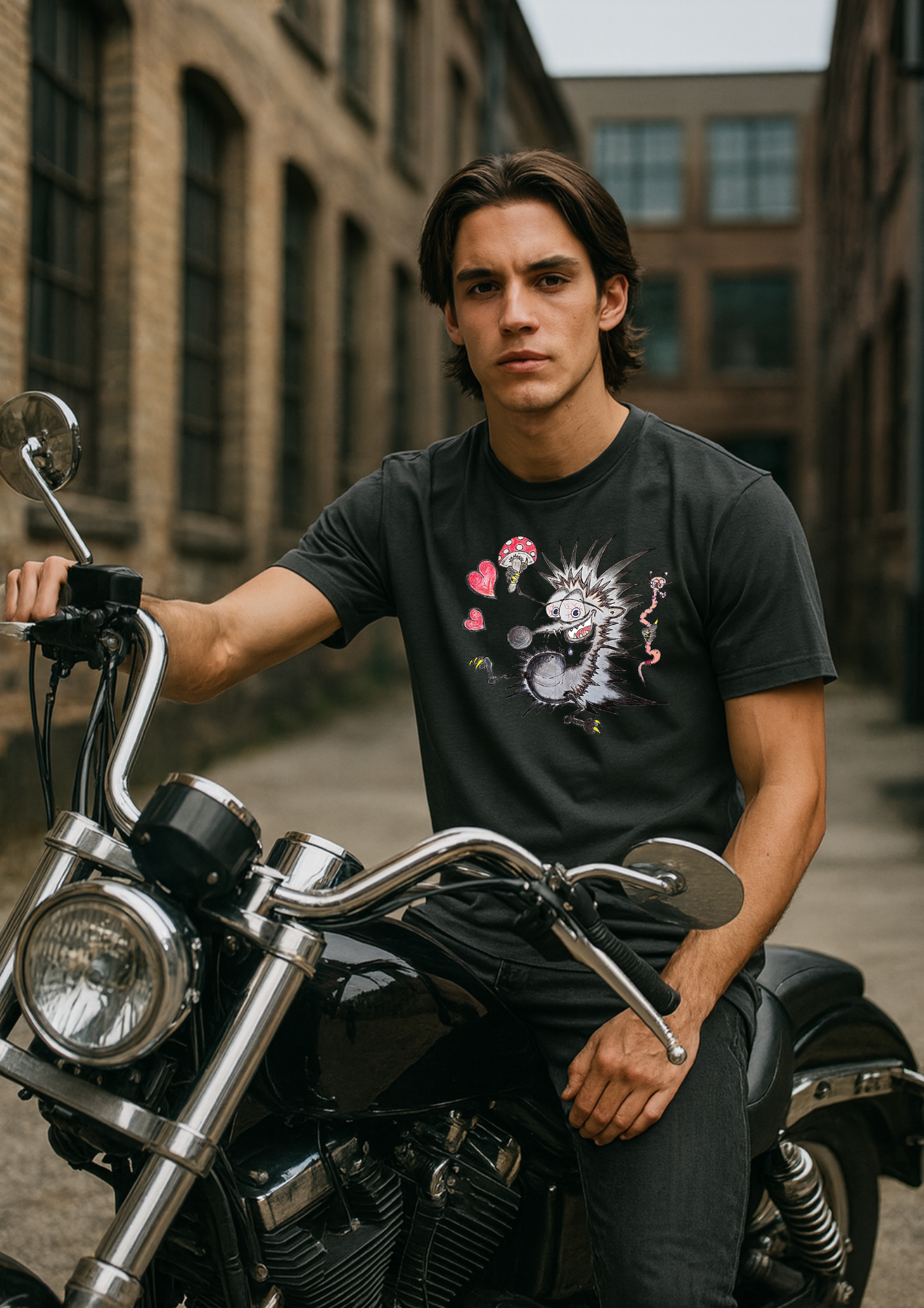 Short sleeve unisex T-shirt (Spiky - hedgehog and the Wiggle worm) Grey