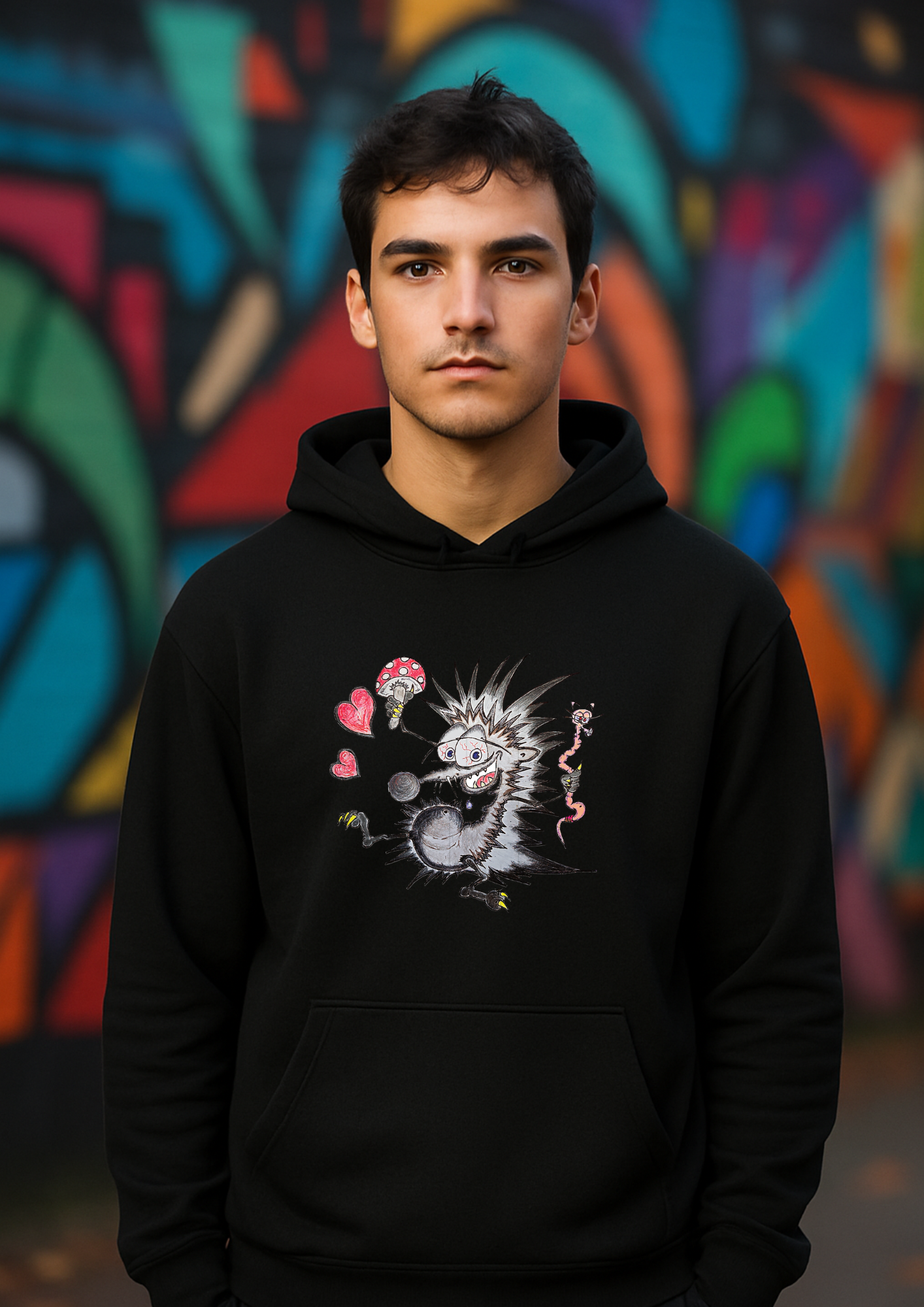 Art unisex Hoodie (Spiky - hedgehog and the Wiggle worm )