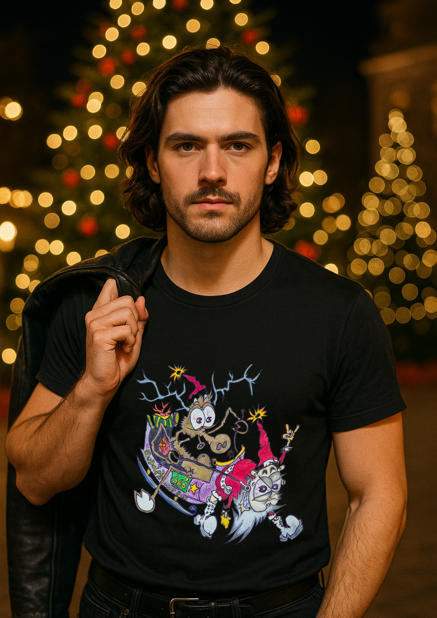 Christmas short sleeve unisex T-shirt (Santa Clause) Black