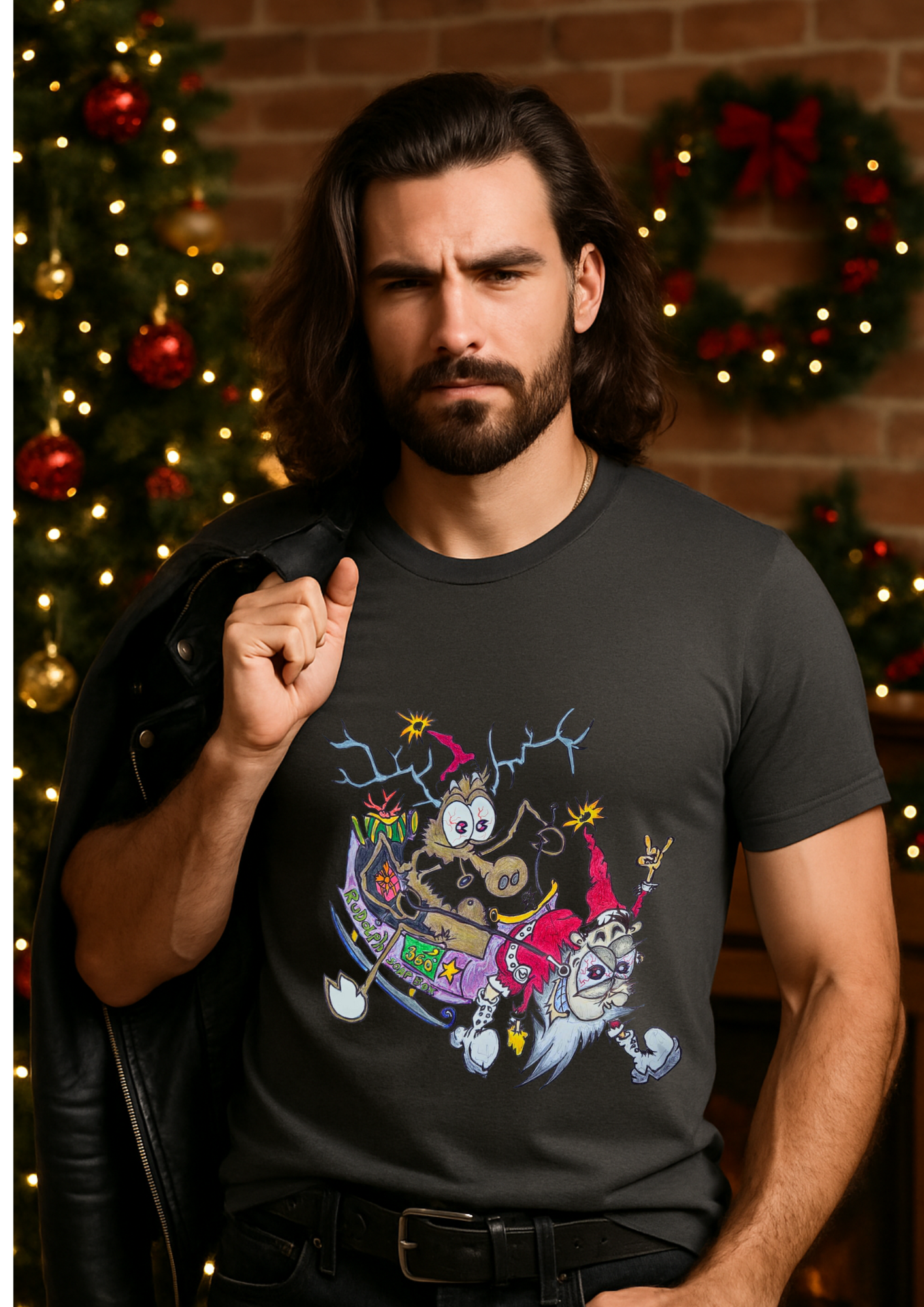 Christmas short sleeve unisex T-shirt (Santa Clause) Black