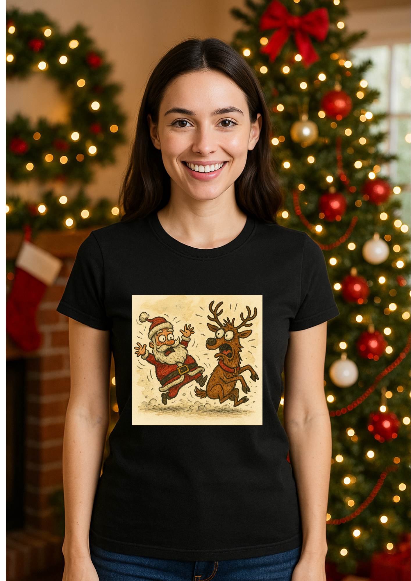 Christmas short sleeve unisex T-shirt (Santa Clause and Rudolph's)