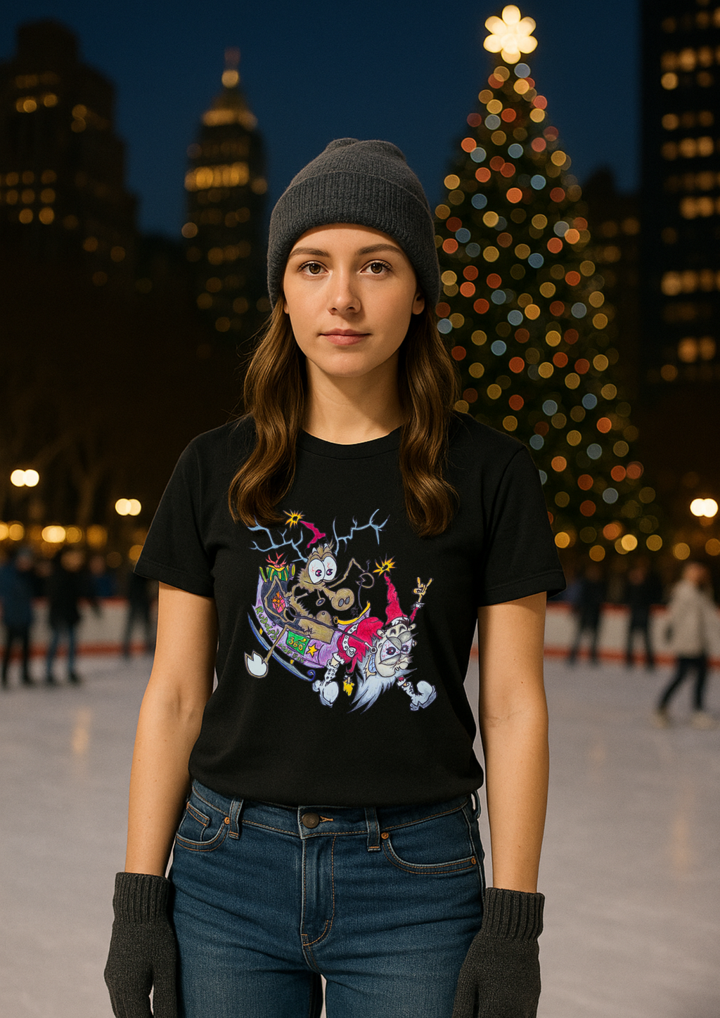 Christmas short sleeve unisex T-shirt (Santa Clause) Black