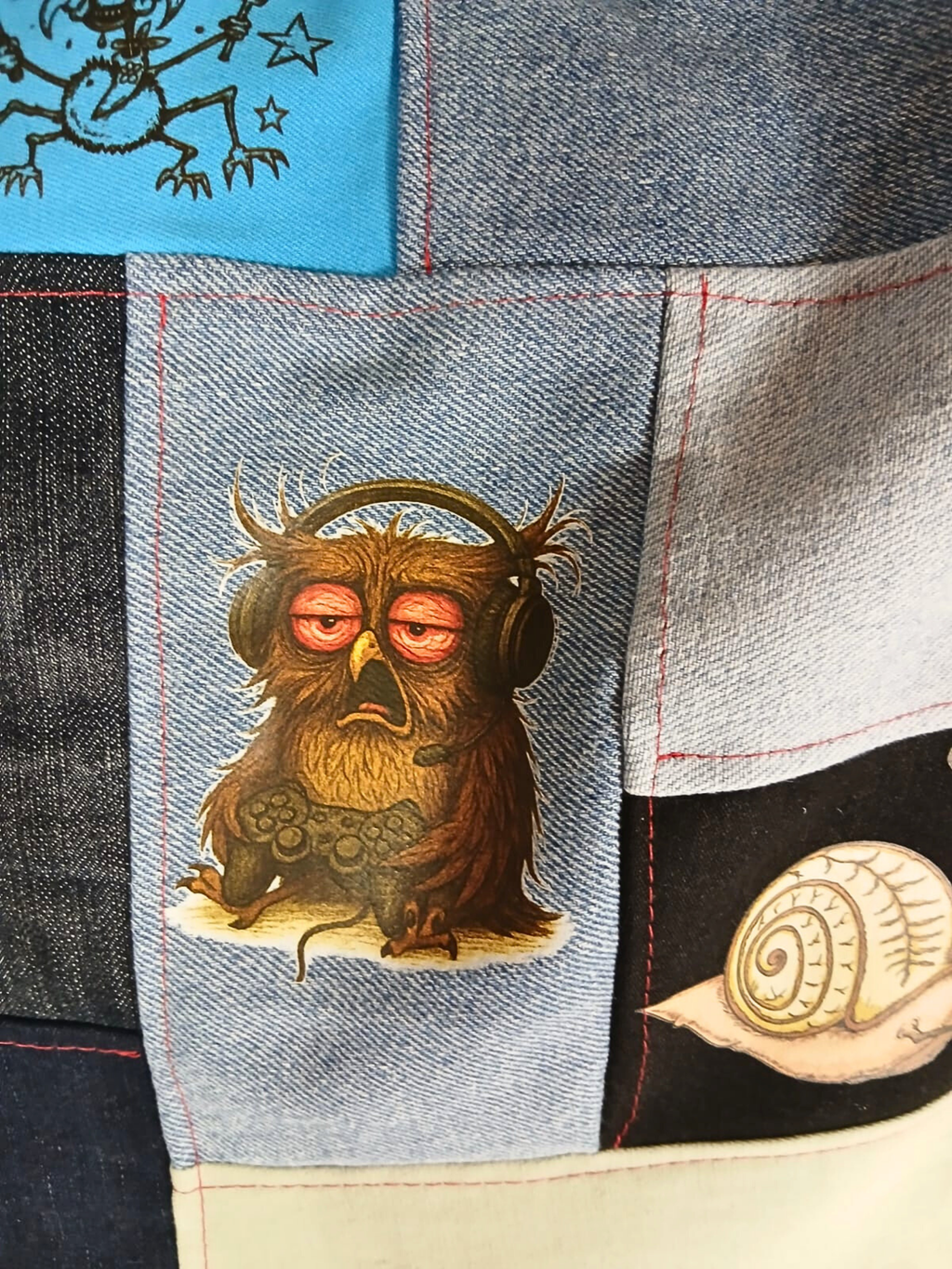 One-of-a-Kind Upcycled Bag – Gamer Owl & Friends