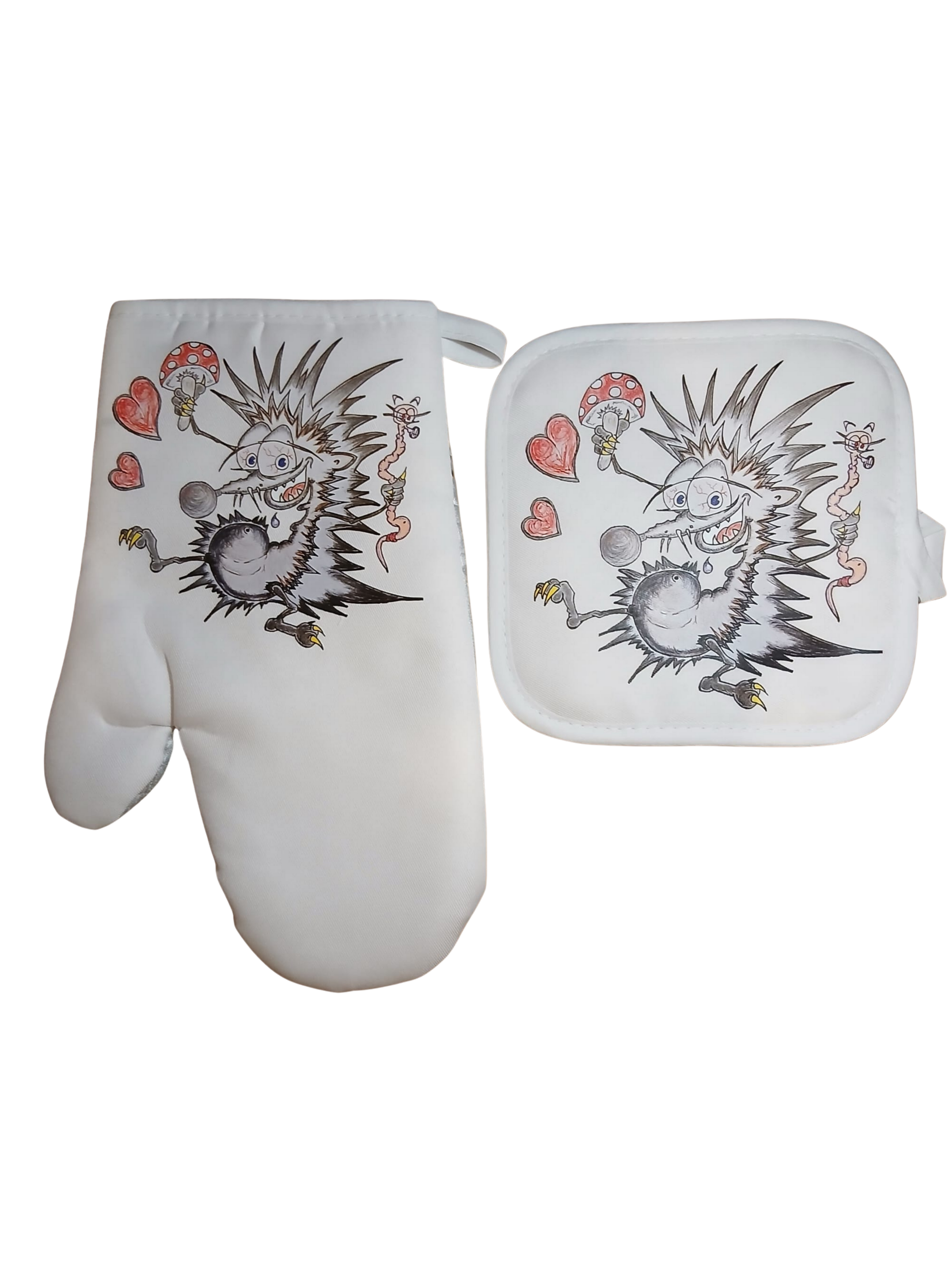 Oven Mitt & Pot Holder Set  (Hedgehog)– Heat Resistant Kitchen Set