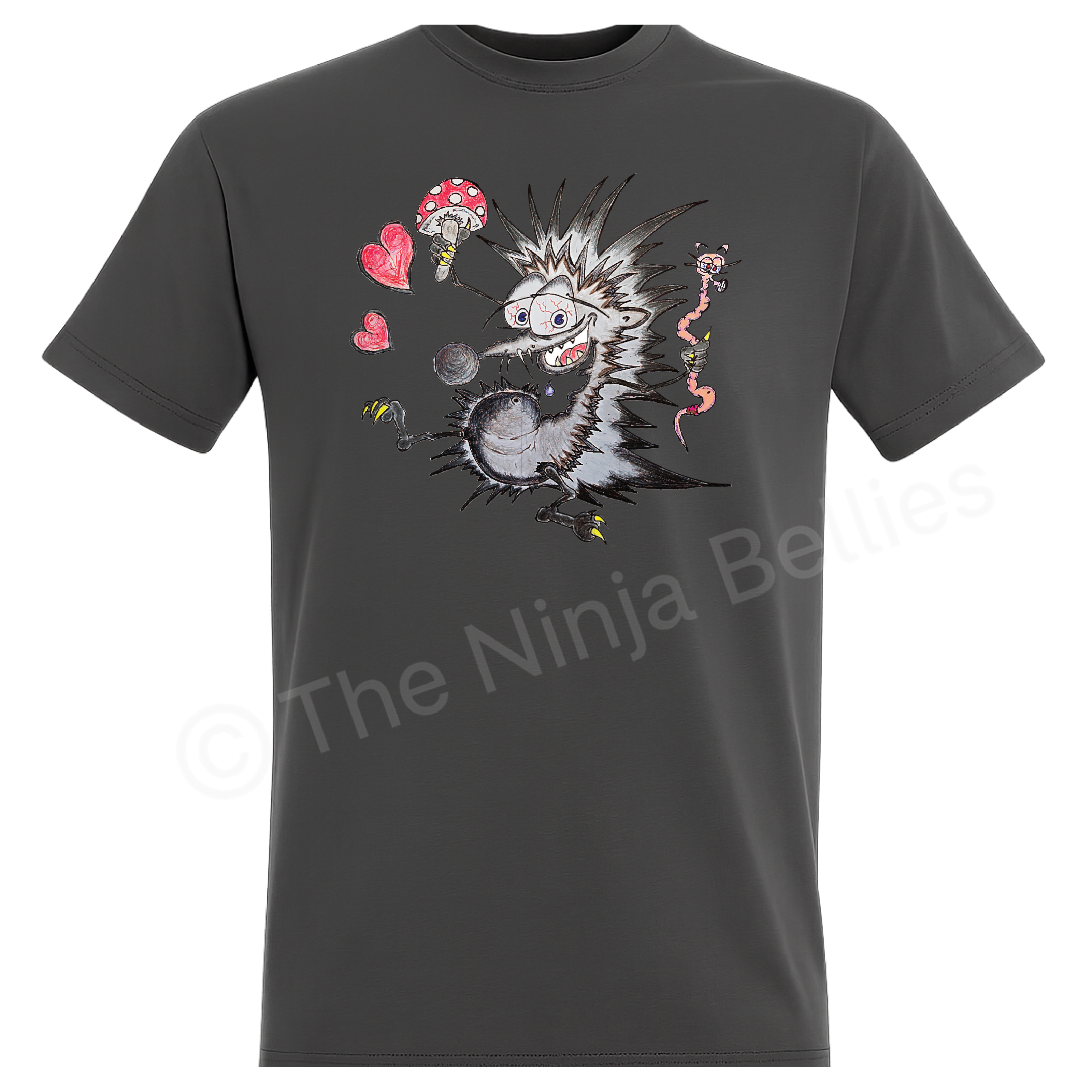 Short sleeve unisex T-shirt (Spiky - hedgehog and the Wiggle worm) Grey