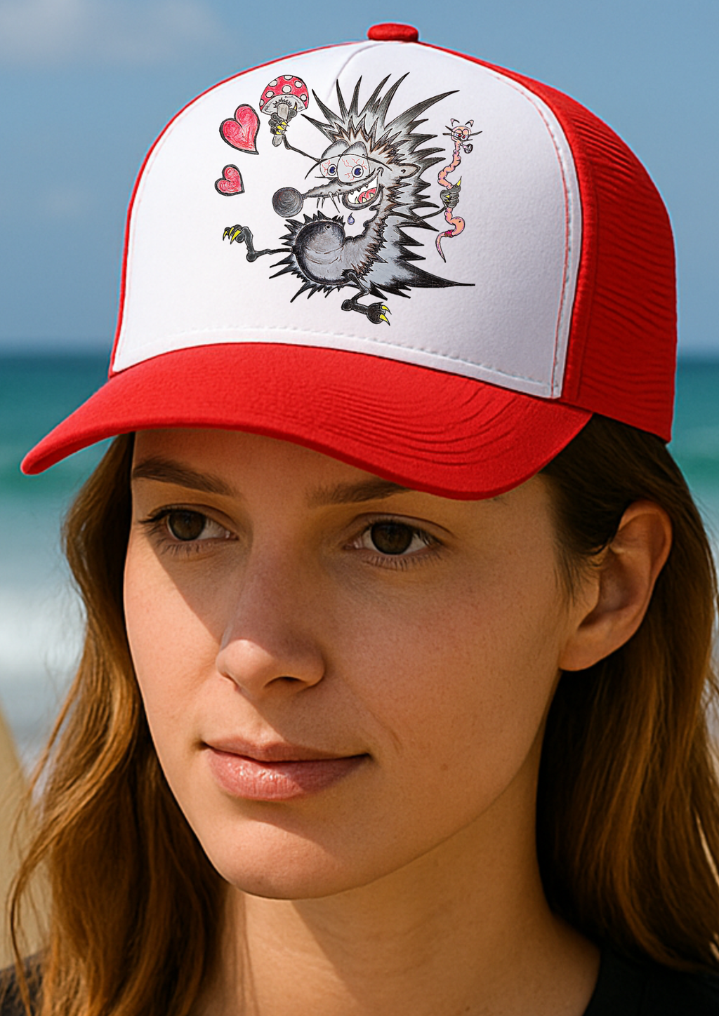 Baseball Hat – The Ninja Bellies Edition (Spiky - hedgehog and the Wiggle worm) Red